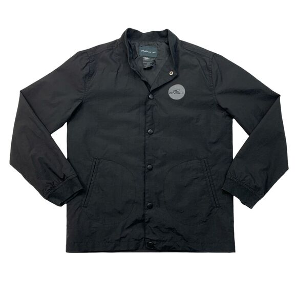 O'neill Jacket Boys M Medium Black Snap Button Lightweight Water Resistant Nylon - Picture 1 of 12